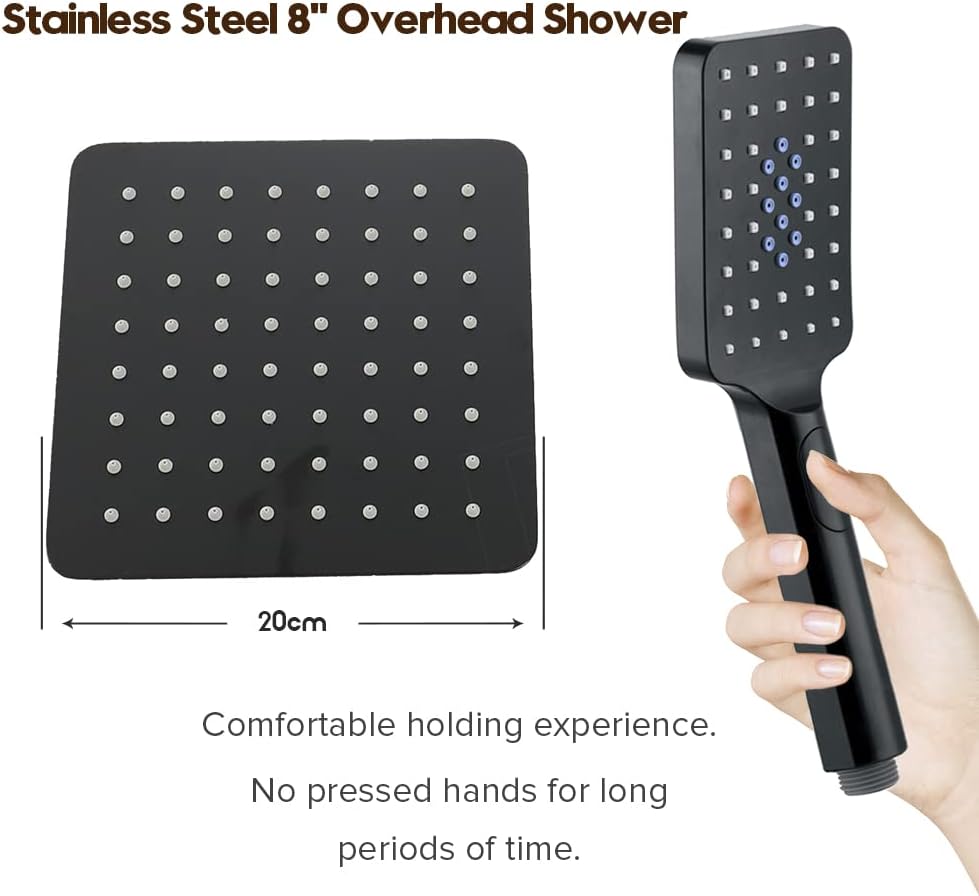 8-Inch Square Twin Shower Rail Set – Chrome or Black