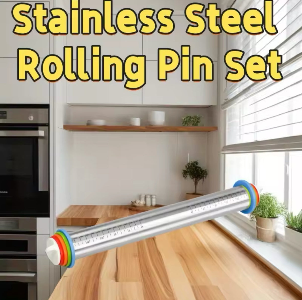 Stainless Steel Rolling Pin Set Adjustable Thickness Rolling Pin with Non Stick Mat Complete Baking Kit