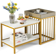 Faux-Marble Nesting Tables with Tray Top – Set of 2