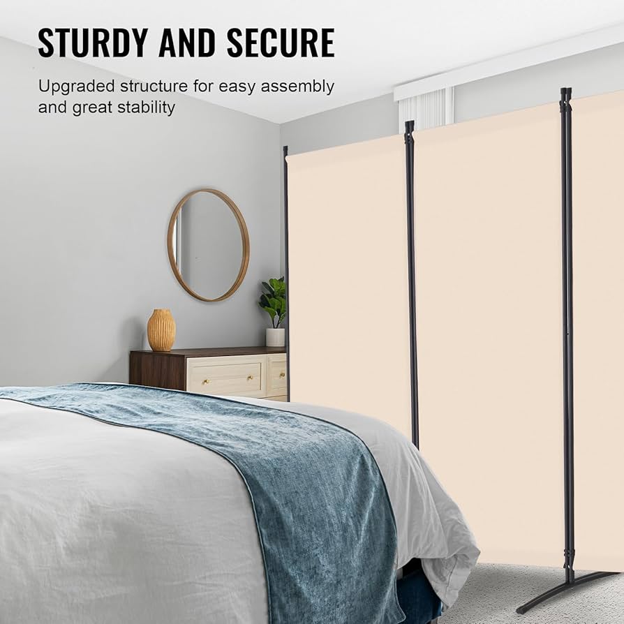 Beige 4-Panel Oxford-Cloth Room Divider – 346 × 184cm