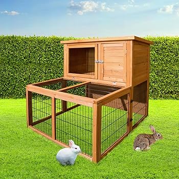 Chicken Coop Large Rabbit Hutch, Coops Wooden Pet House Run Cage Walk in Bunny Hen Chook Guinea Pig Ferret, Metal Outdoor Door Roof Weatherproof Farm