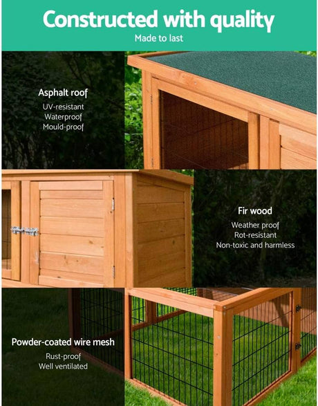 Chicken Coop Large Rabbit Hutch, Coops Wooden Pet House Run Cage Walk in Bunny Hen Chook Guinea Pig Ferret, Metal Outdoor Door Roof Weatherproof Farm