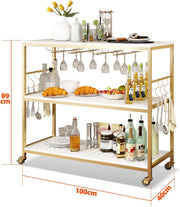 3-Tier Mobile Bar Cart with Glass Holder