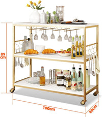 3-Tier Mobile Bar Cart with Glass Holder