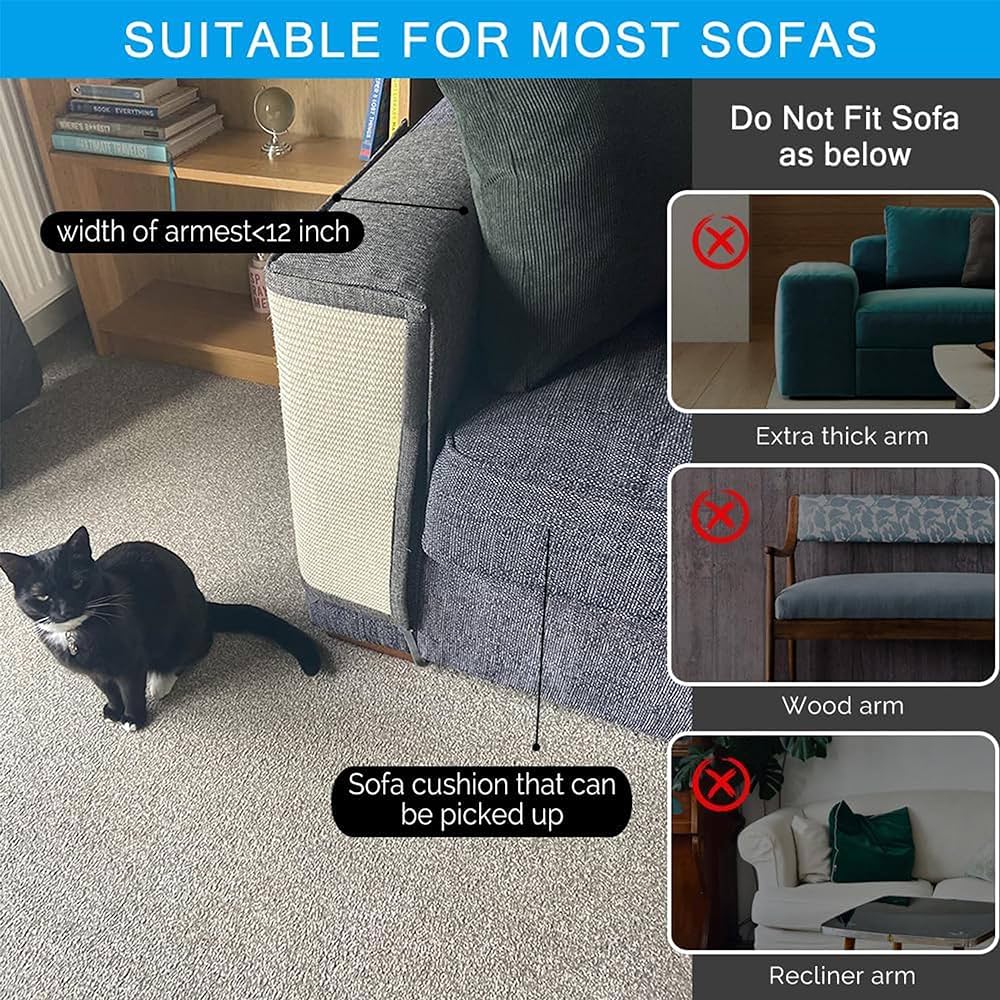 Left-Side Dark-Grey Sofa Arm Cat Scratch Protector – 43 × 36 × 28 cm