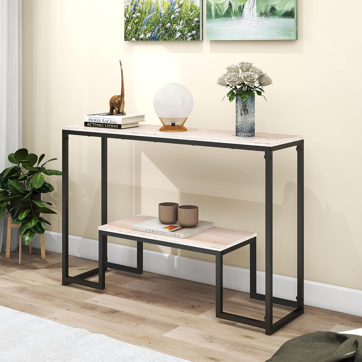 Narrow 2-Tier Industrial Console Table