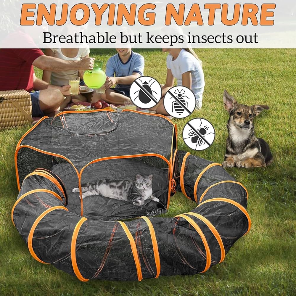 Pop-Open Mesh Cat Tent & Play Tunnel – Orange or Rainbow