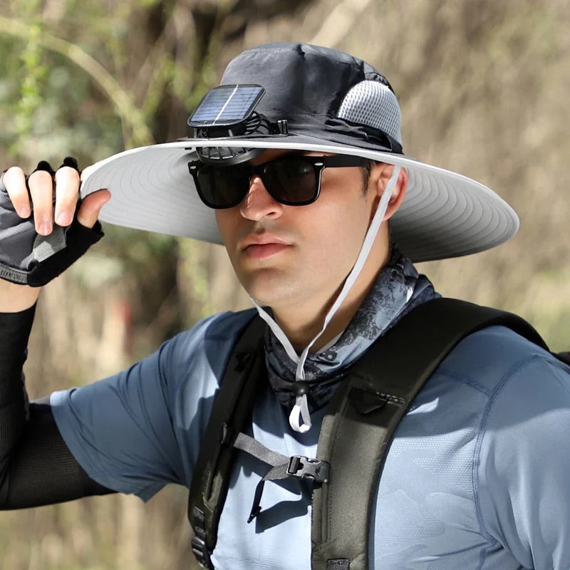 Wide-Brim Solar & USB Rechargeable Outdoor Fan Hat