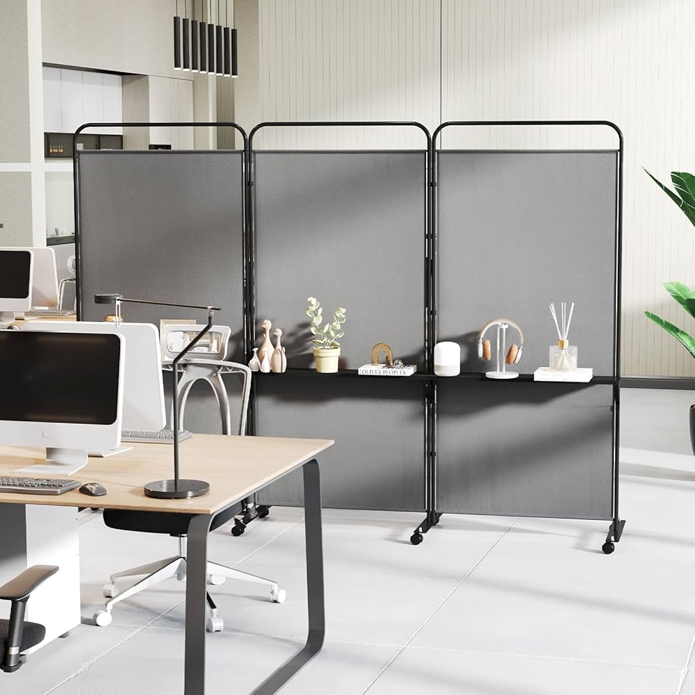 188cm Rolling 3-Panel Room Divider with 3 Shelves – 3 Colours