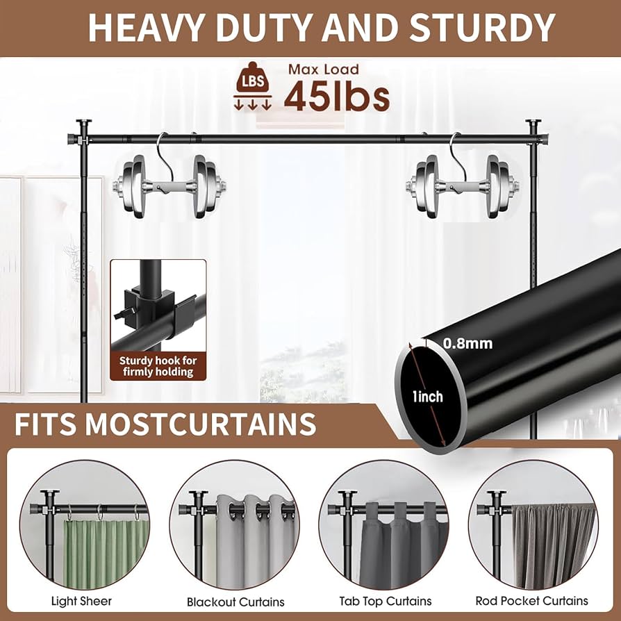 No-Drill Adjustable Floor-to-Ceiling Curtain Divider Frame