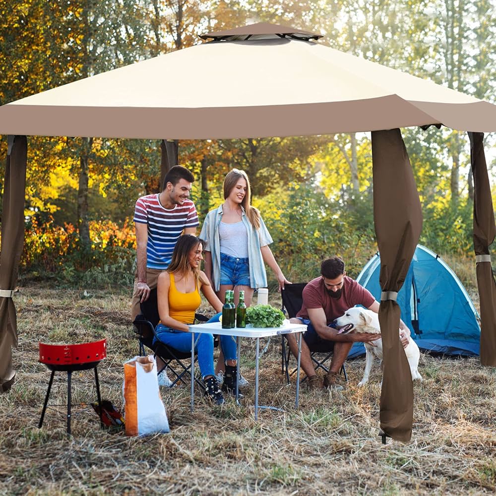 393 cm Double-Tier Pop-Up Gazebo with Adjustable Height