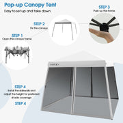 Adjustable White Pop-Up Canopy with Mesh Sidewalls