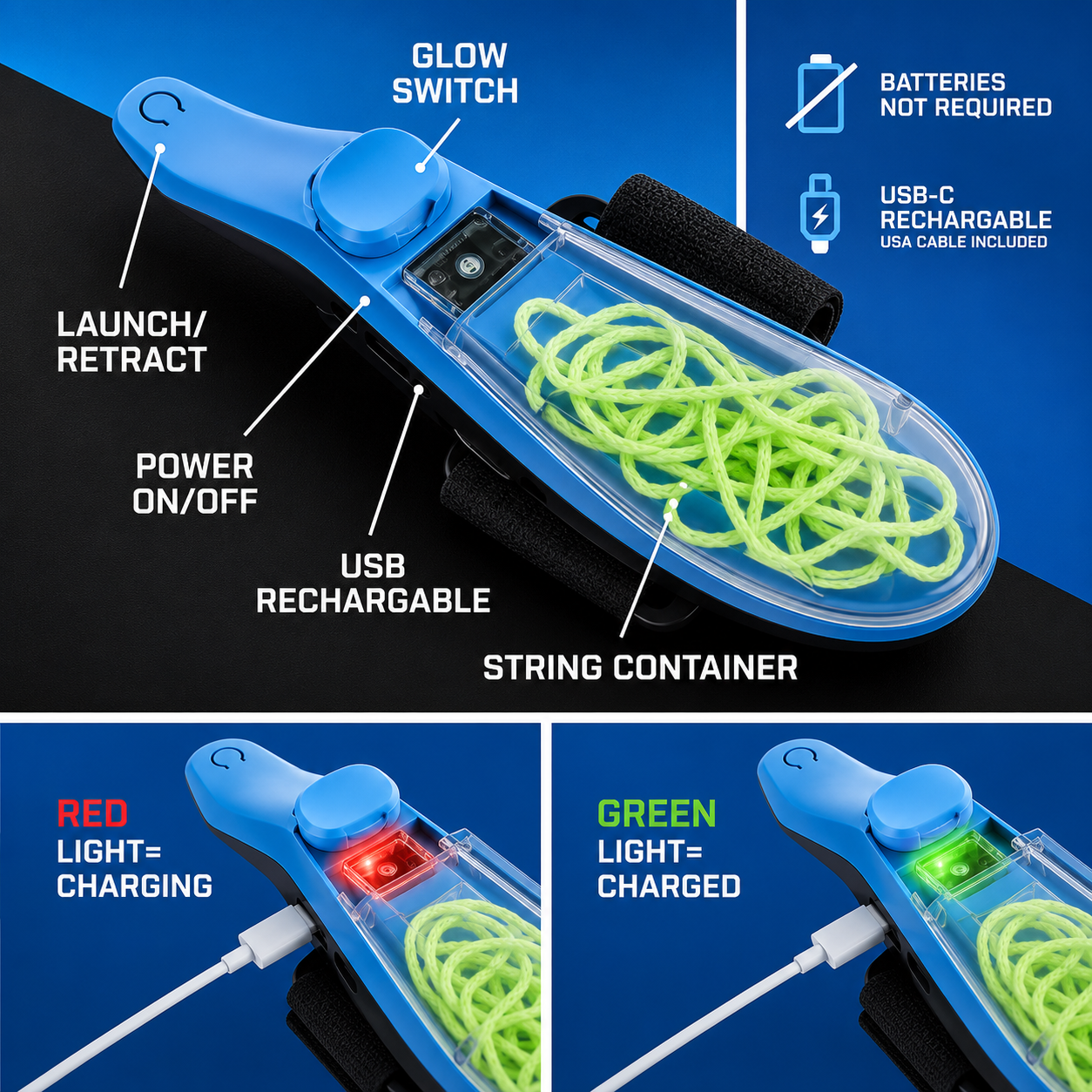 Web Shooter - Rope Launcher Wristband Toy,  Automatic Recoil Flying String Shooter with Night Glow