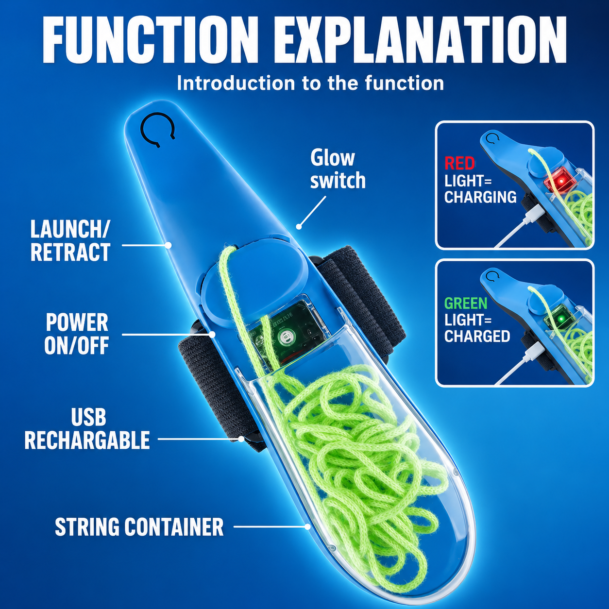 Web Shooter - Rope Launcher Wristband Toy,  Automatic Recoil Flying String Shooter with Night Glow