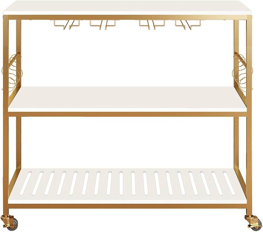 3-Tier Mobile Bar Cart with Glass Holder