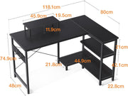 100 cm Reversible L-Shaped Desk with Shelves & Monitor Stand