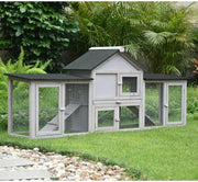 Grey Wooden Rabbit Hutch with Double Run