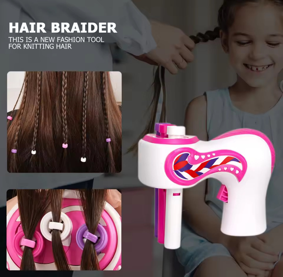 Automatic Hair Braider Kit with Threads, Clips & Bands