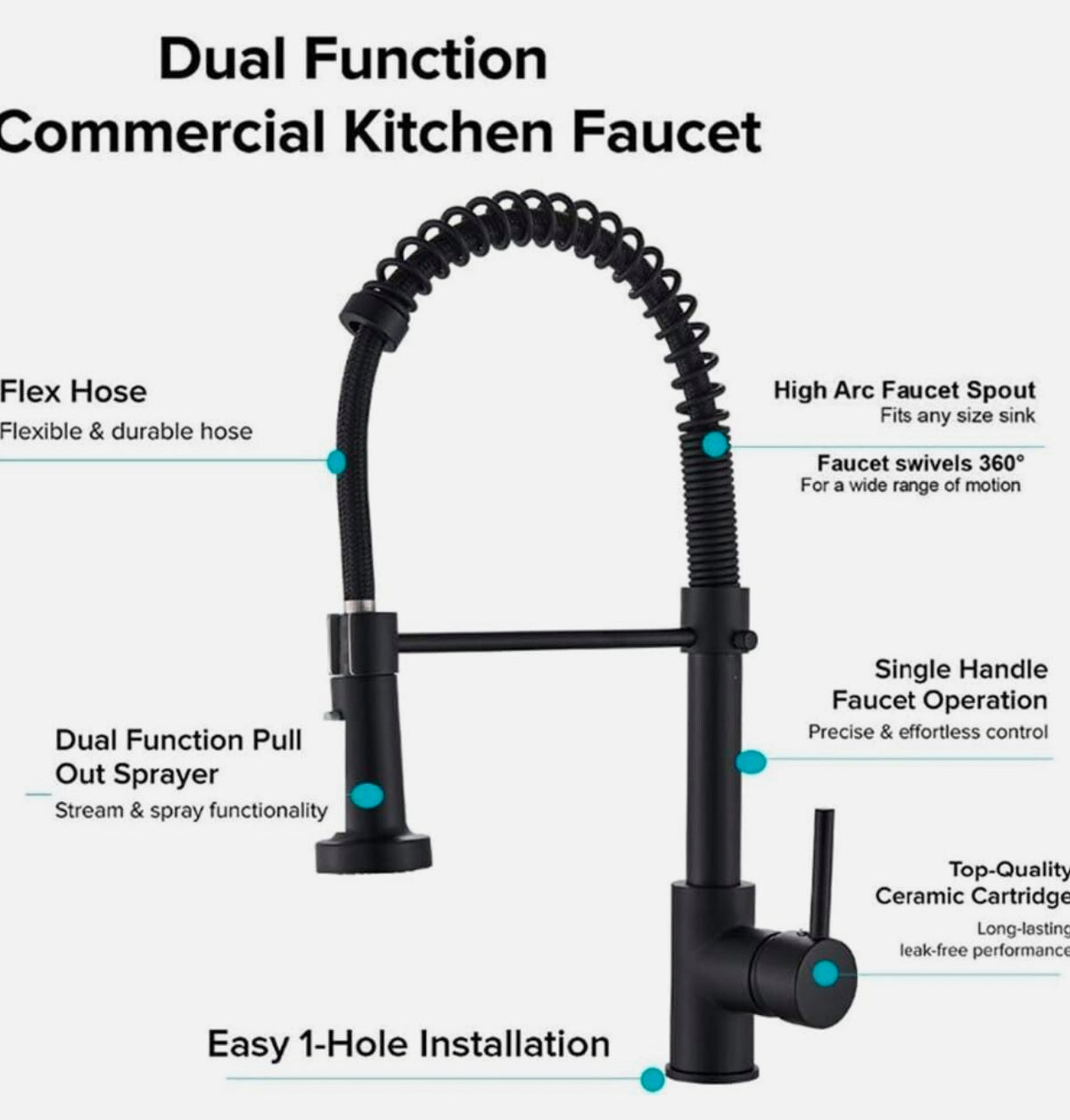 Black Pull-Out Kitchen Mixer Tap – 360° Swivel