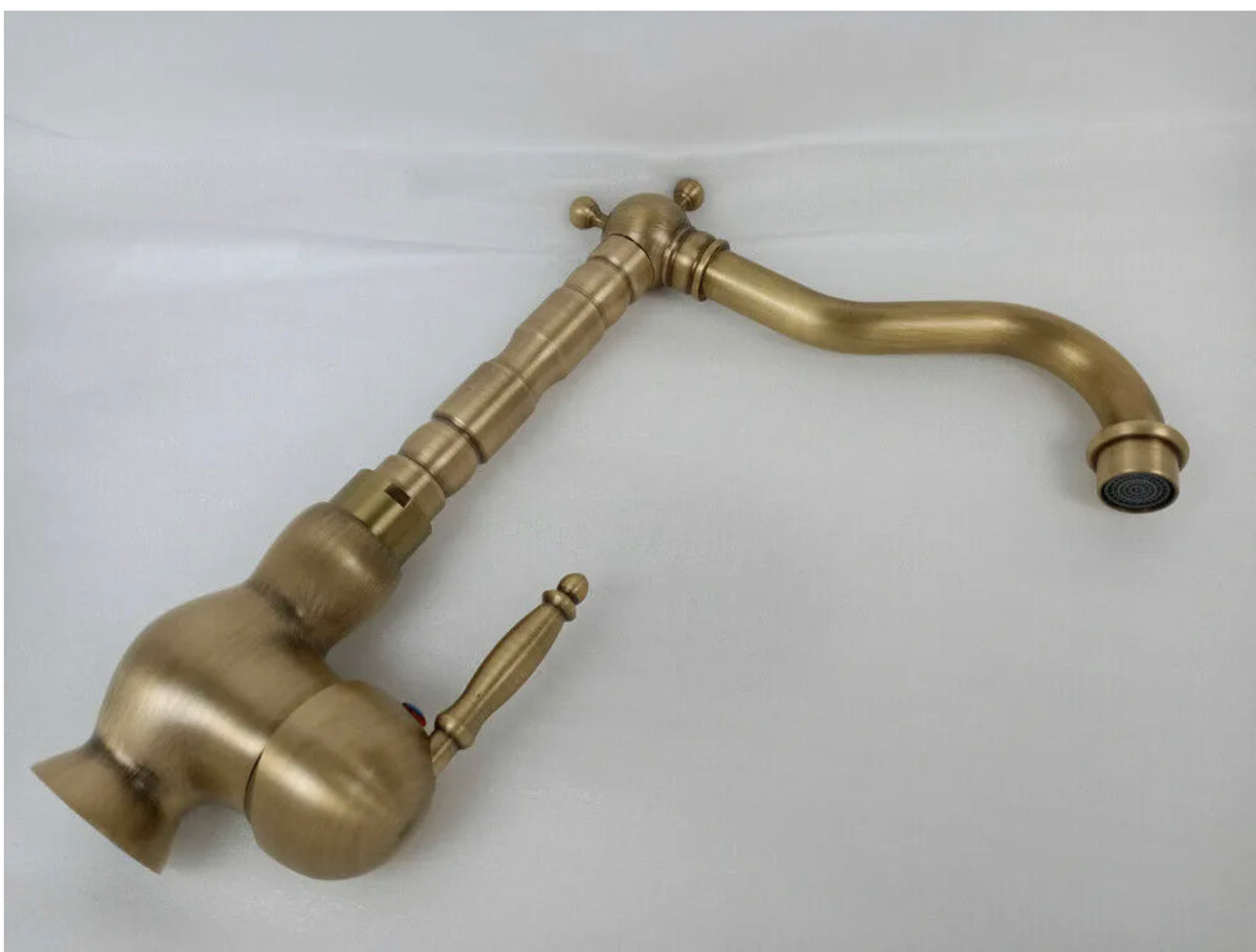 Antique Brass 360°Swivel Basin Taps Mixer Sink Laundry Kitchen Faucet Spout