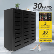 4-Tier Black Shoe Cabinet with Slatted Doors – Up to 30 Pairs