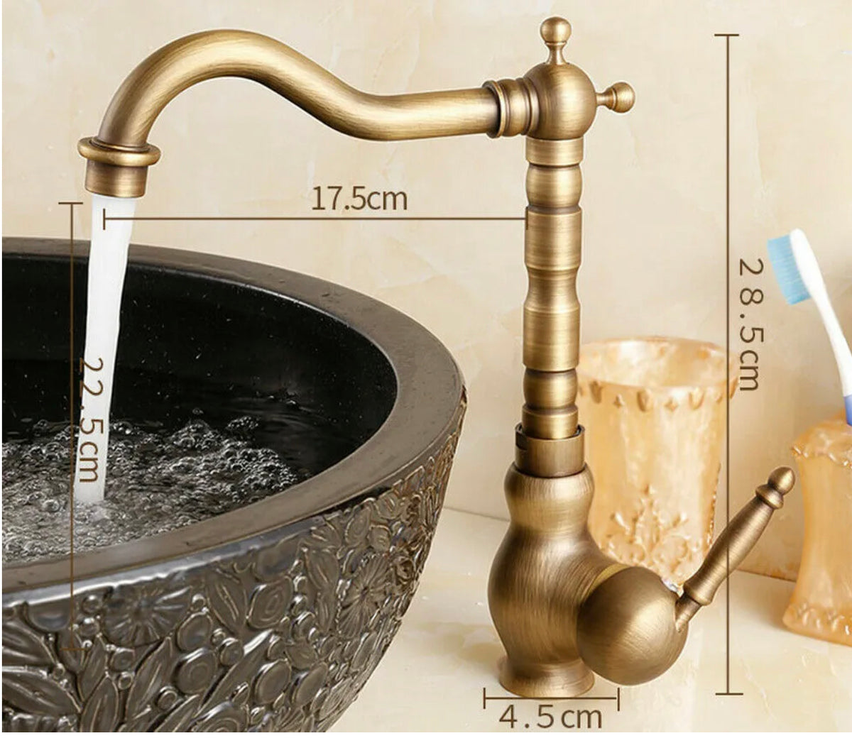 Antique Brass 360°Swivel Basin Taps Mixer Sink Laundry Kitchen Faucet Spout