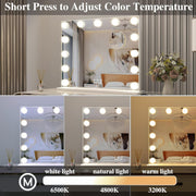 Vanity Mirror Hollywood Mirror with Lights,Led Makeup Mirror with Magnifying Mirror Bedroom Table Mirror/Wall Mounted Mirror Big Mirror (50.5x39.7cm, White)