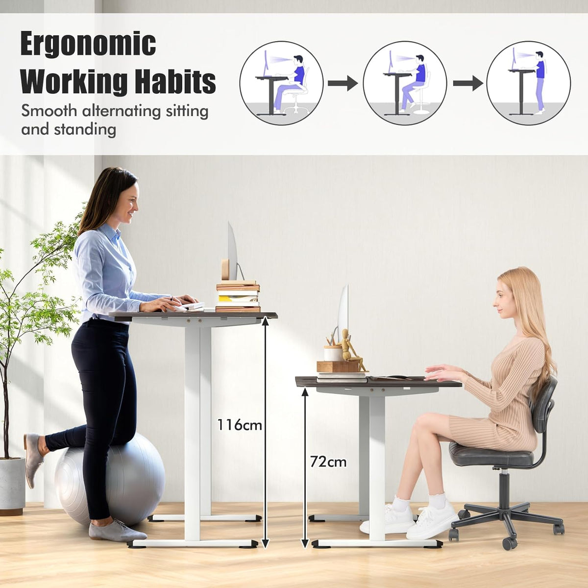 Large Electric Standing Desk, Height Adjustable Sit to Stand Desk, Metal Frame & Powerful Motor, Button Controller, Ergonomic Standing Workstation (Rustic Brown) 140 x 70cm