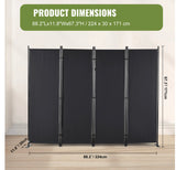 4-Panel Room Divider Folding Privacy Screen Home Office 224 x 171cm Black
