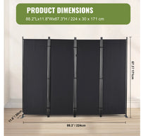 224 × 171 cm 4-Panel Folding Room Divider – Black or White