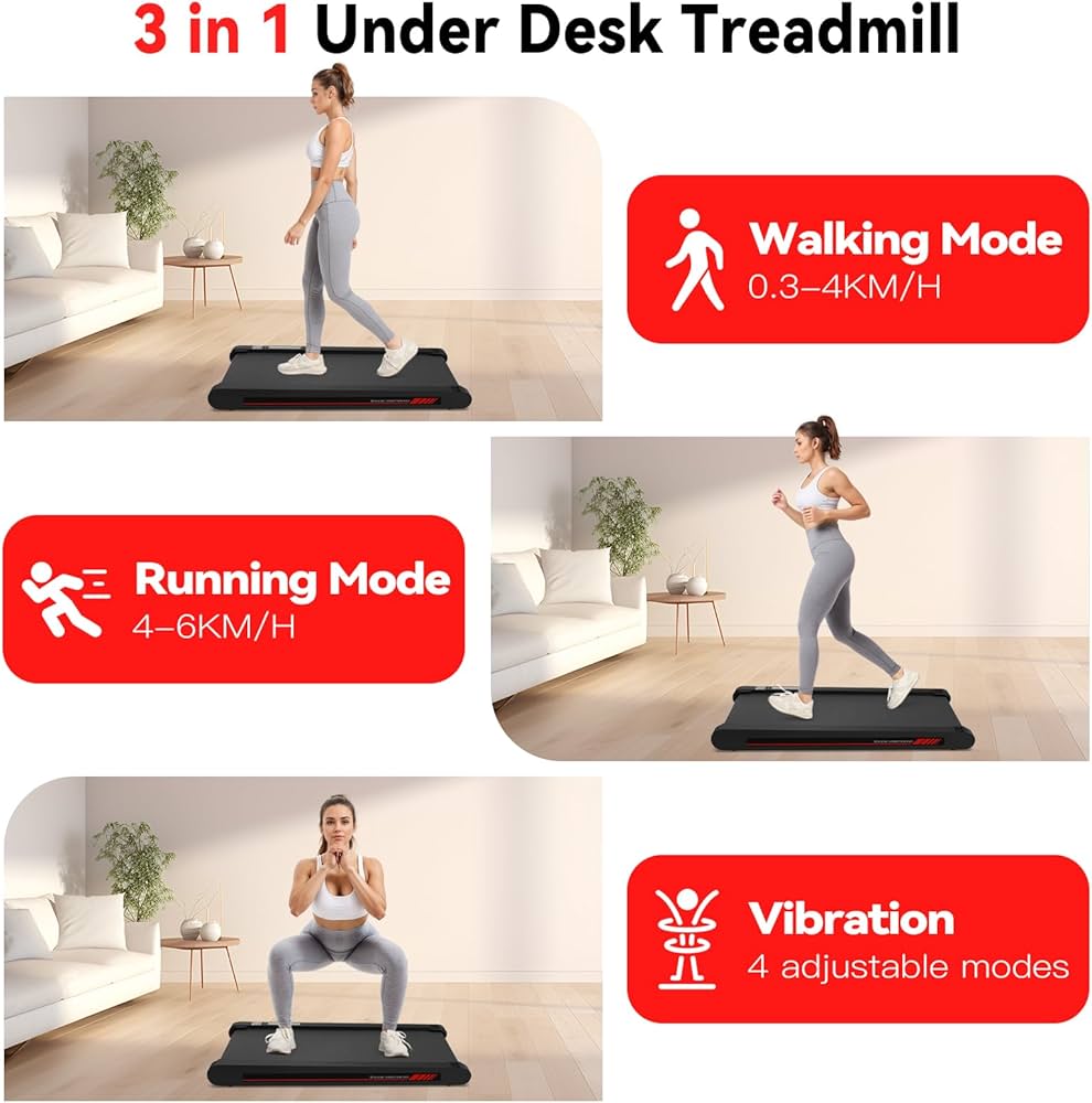3 in 1 Walking Vibration Pad, Under Desk Treadmill with APP, Portable Treadmills for Home, Walking Pad Treadmill with Remote Control