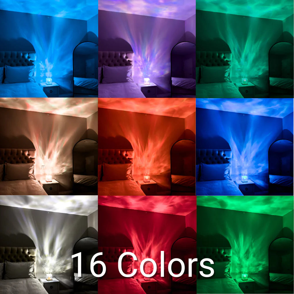 16-Colour Aurora & Ocean Ripple Cube Lamp – Rechargeable