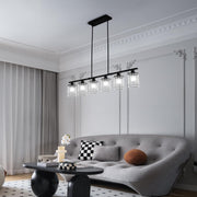 6-Light Farmhouse Kitchen Island Lighting, 48in Crystal Pendant Light Fixture, Vintage Black Linear Chandelier with Crystal Shade for Dining Room Living Room (E27 Bulbs, Not Included)