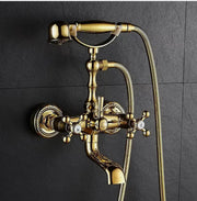 Gold Brass Bath Tap & Handheld Shower Set