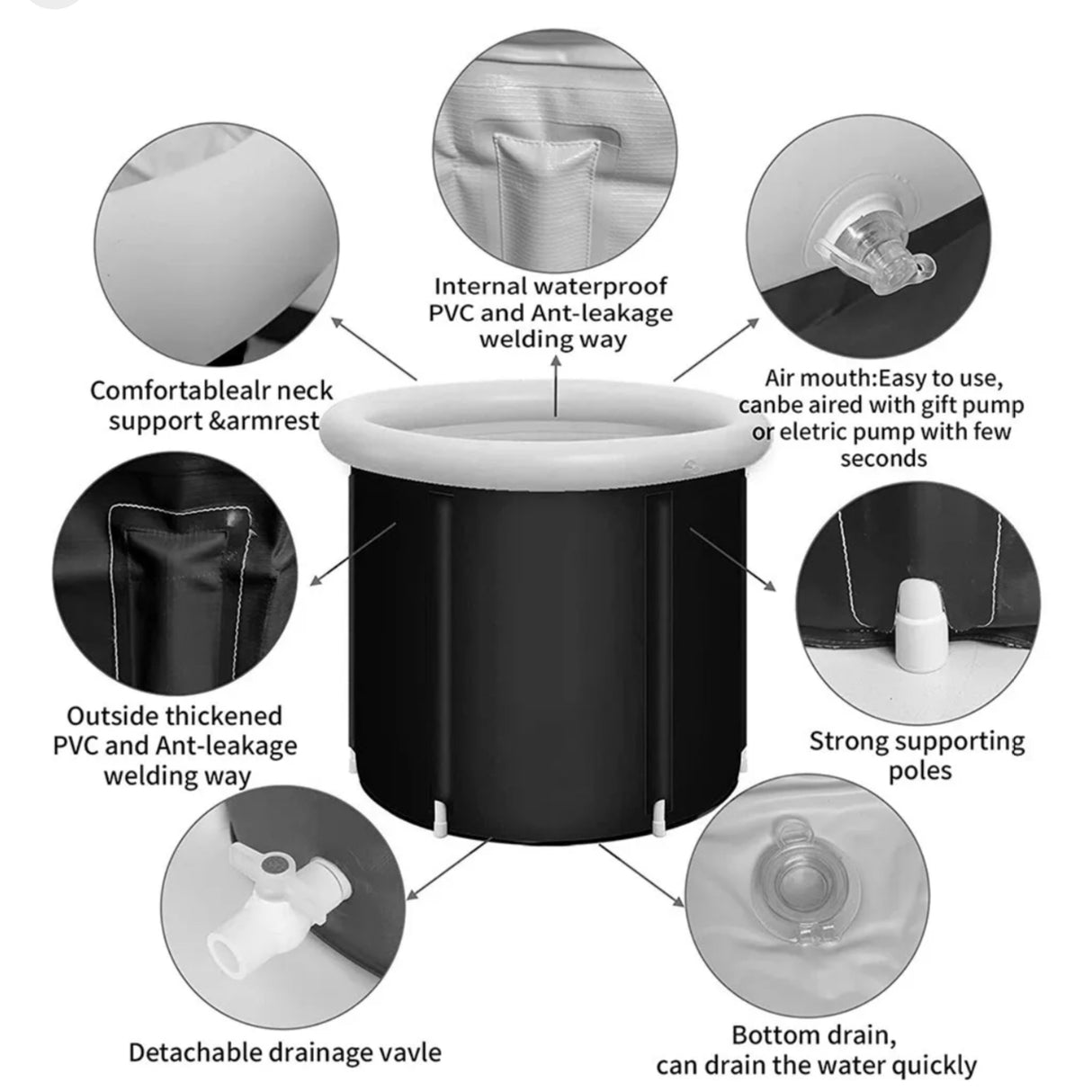 Portable Ice Bath Tub Athletes Cold Hot Water Therapy Folding Bathtub