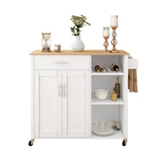 107 cm Rolling Kitchen Island with Wine Rack & Cabinet
