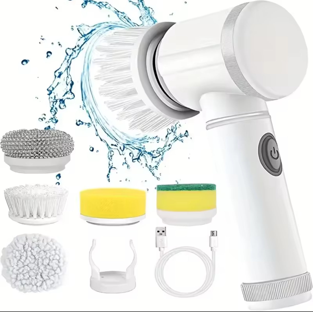 Cordless Rechargeable Rotary Scrubber with 5 Brush Heads