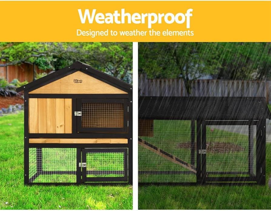 Chicken Coop Large Rabbit Hutch, Coops Wooden Pet House Run Cage Walk in Door Guinea Pig Ferret Feeder Bunny Hen Chook, Outdoor Metal Roof Tray Hatch Nesting Box Farm DIY