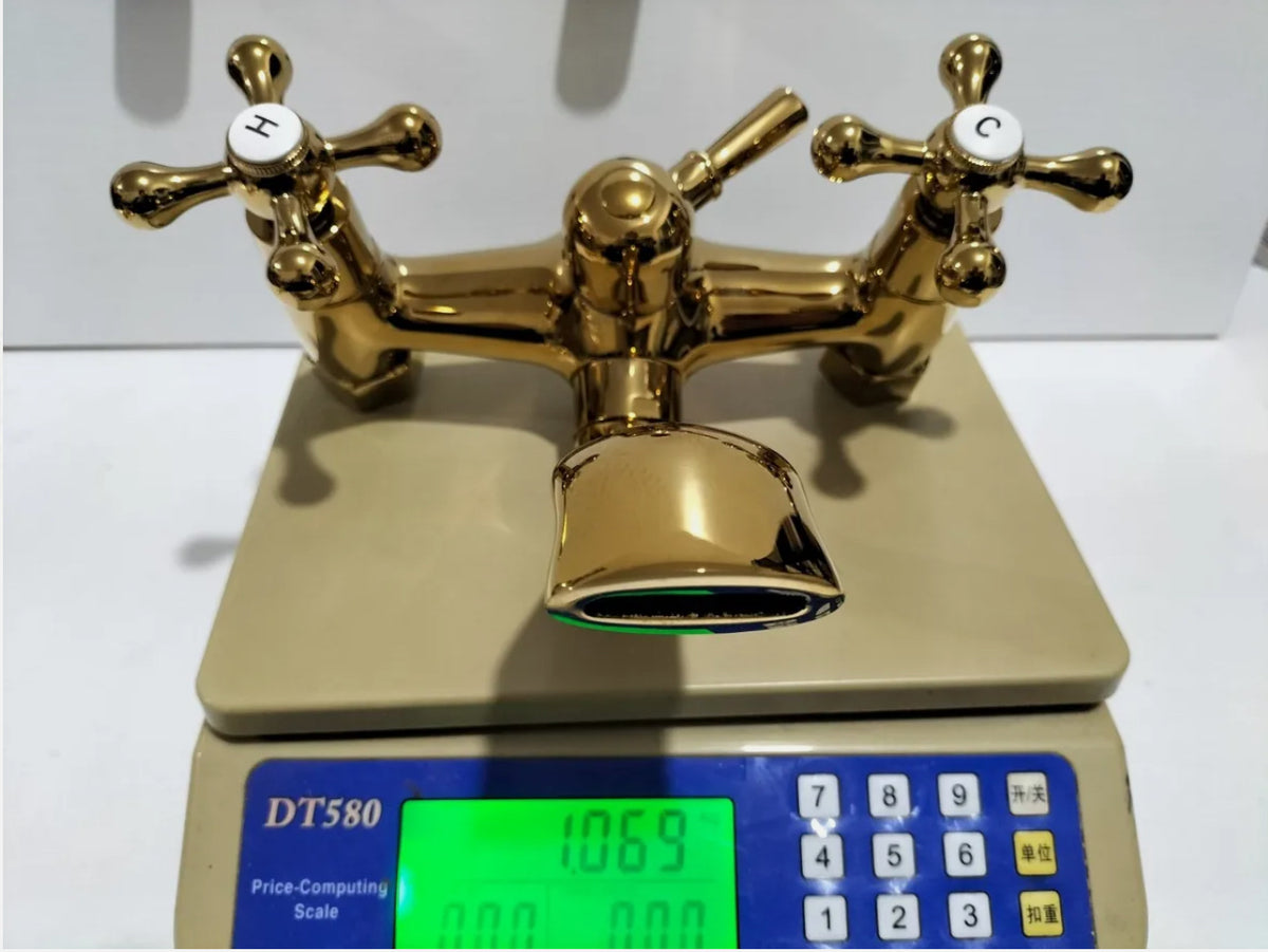Gold Brass Bath Tap & Handheld Shower Set