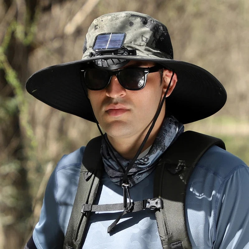 Wide-Brim Solar & USB Rechargeable Outdoor Fan Hat