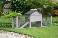 Grey Wooden Rabbit Hutch with Double Run