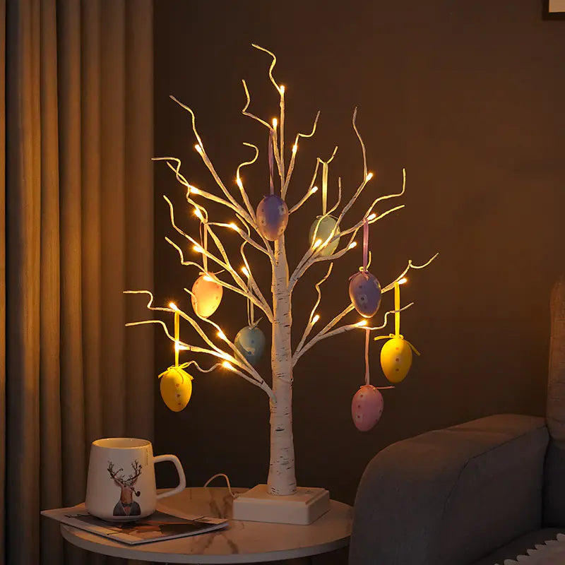 Warm-White LED Easter Tree – 8 Hanging Egg Decorations