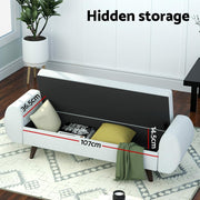 140 cm Grey Linen Storage Ottoman with Armrests