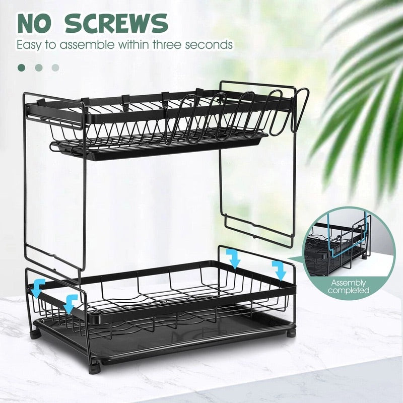 43 cm 2-Tier Dish Rack with 2 Drip Trays