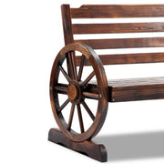 111 cm 2-Seat Fir-Wood Garden Bench with Wagon-Wheel Arms