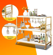 3-Tier Mobile Bar Cart with Glass Holder