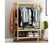 Rolling 3-Tier Bamboo Garment Rack – 78 × 41 × 169cm