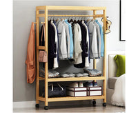 Rolling 3-Tier Bamboo Garment Rack – 78 × 41 × 169cm