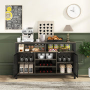 140 cm Rustic Wine Bar Cabinet with 8-Bottle Rack & Glass Holders