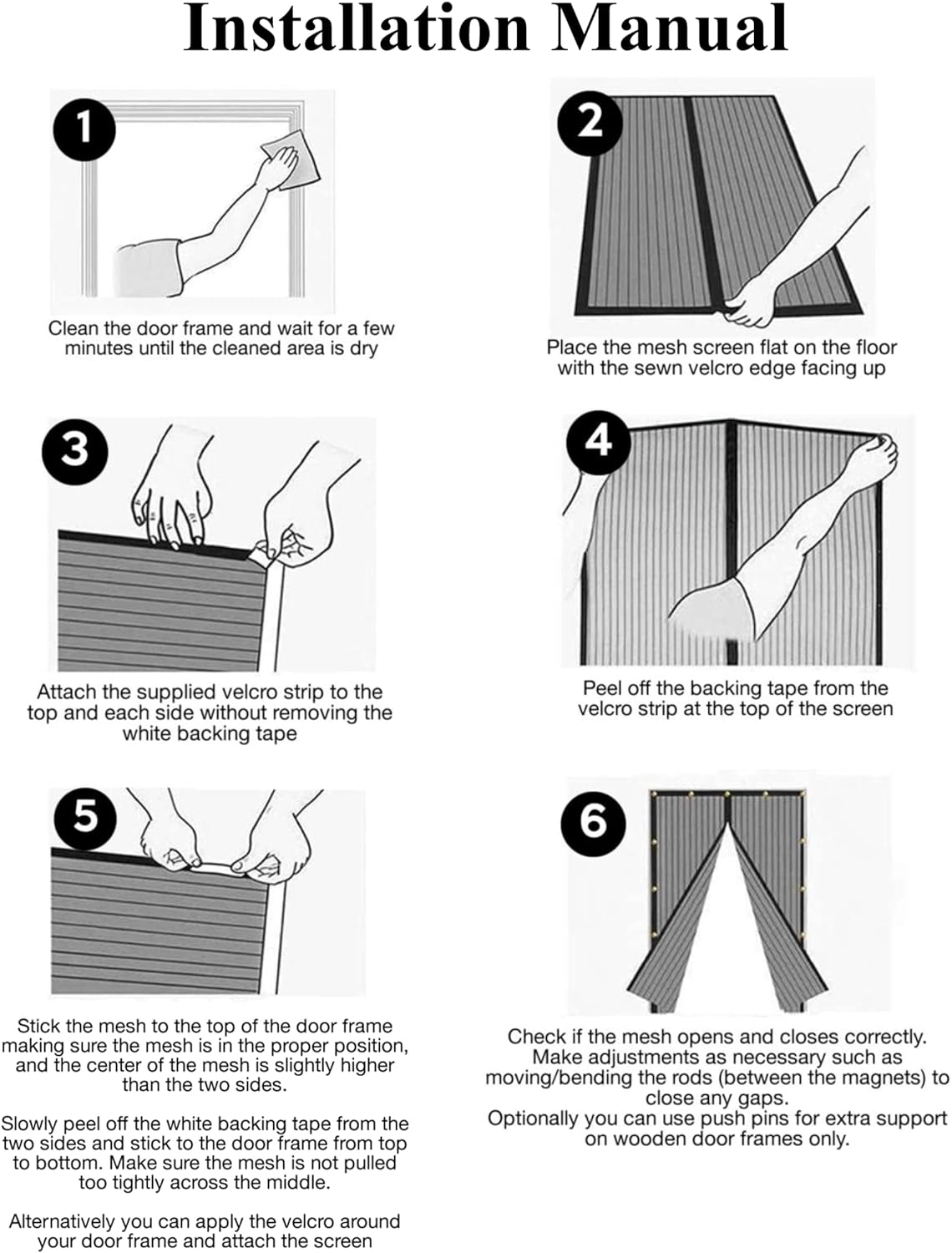 36pcs Strong Magnets Magnetic Door Screen Fly Screen Door Mosquito Nets for Room Door Size 35.43''X82.7''(90x210cm) Full Frame Loop and Hook